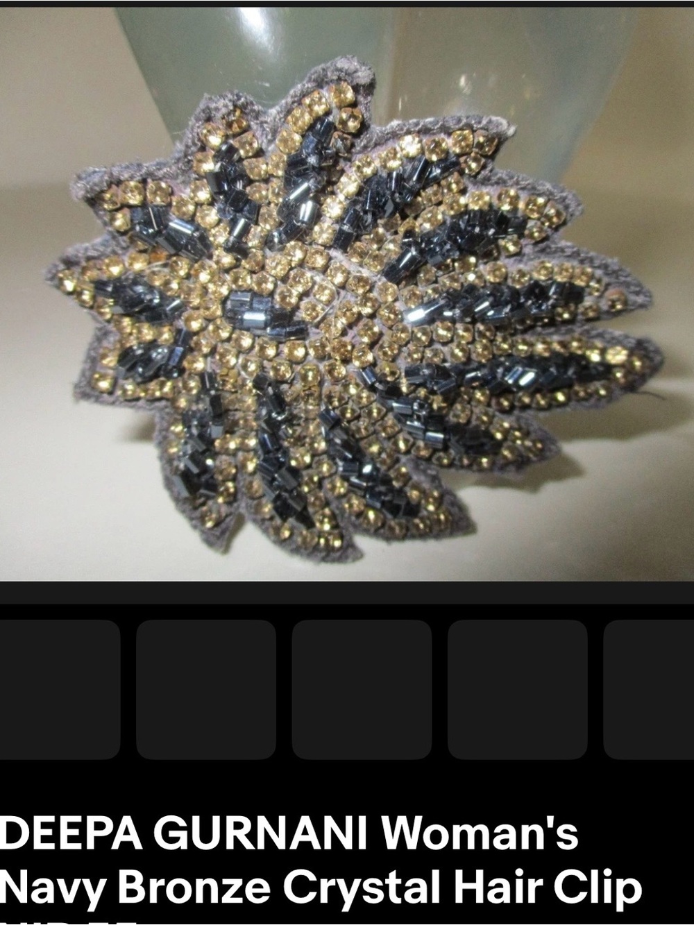 Embellished Floral Crystal Hair Clip in gray and Bronze